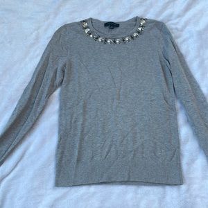 Ann Taylor jewel collar crew neck sweater gray